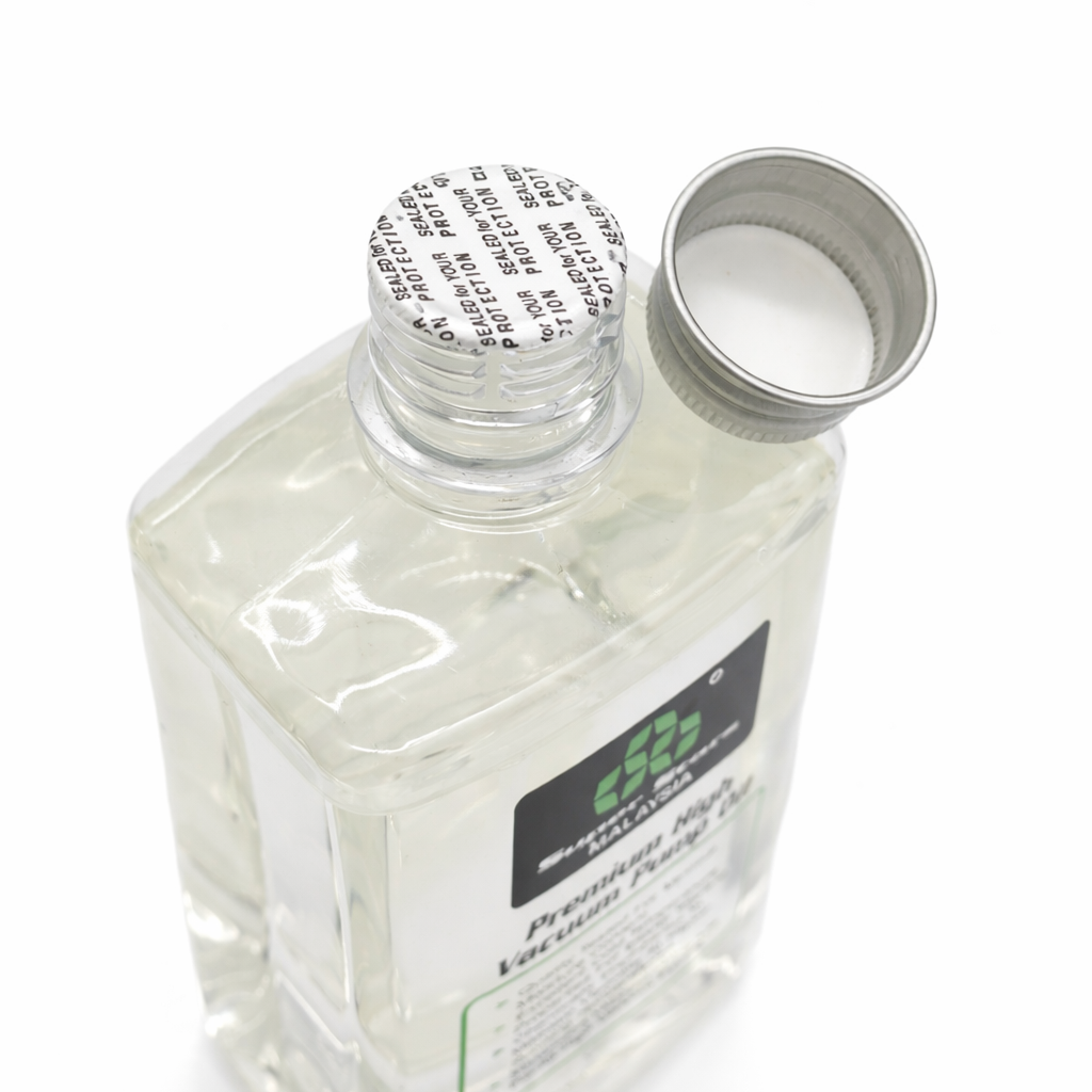 Clear bottle with a silver cap on a white background